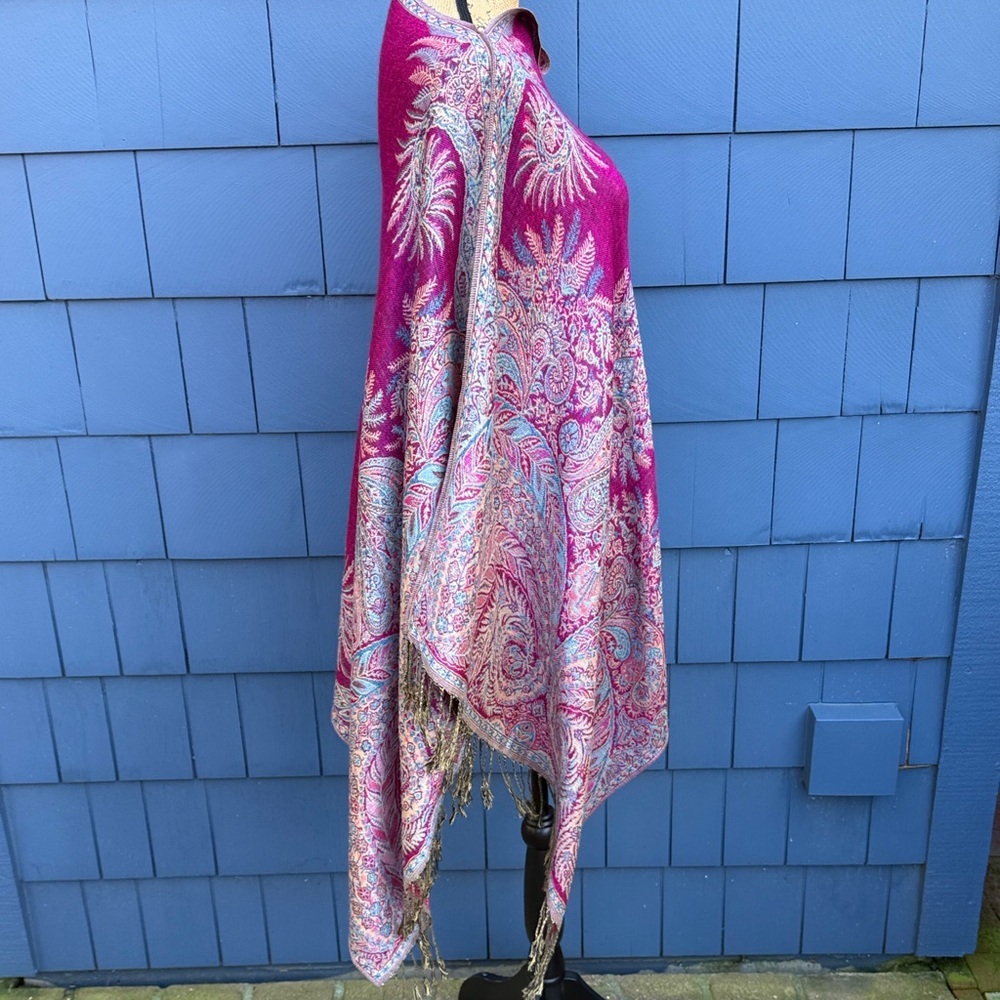 Elegant Fuchsia Paisley Wrap Shawl - Women Accessories - Picture 4 of 11